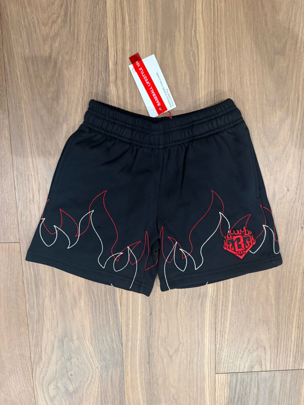 Baseball Lifestyle 101 - Flames Stitched Youth Sweatshorts - NEW WITH TAGS